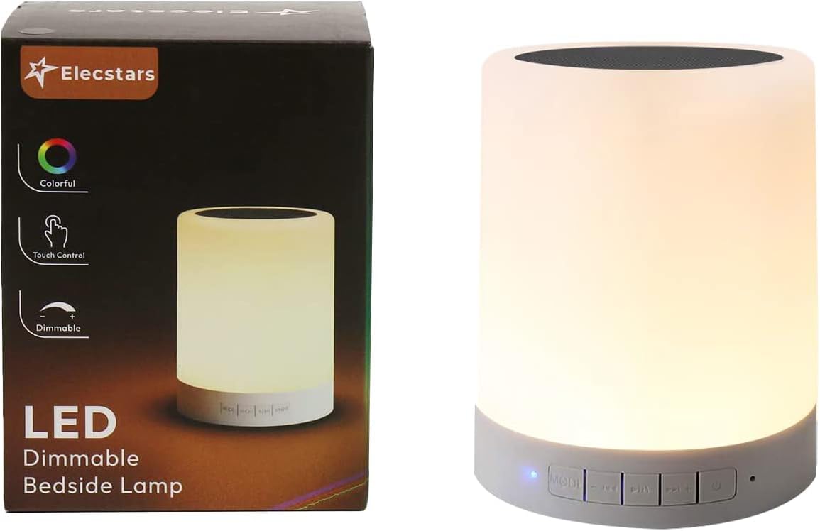 Elecstars Touch Bedside Lamp with Wireless Speaker - Cute Valentine's Day Gift for Teens, Color-Changing Sleep Aid Night Light for Bedroom and Dorm