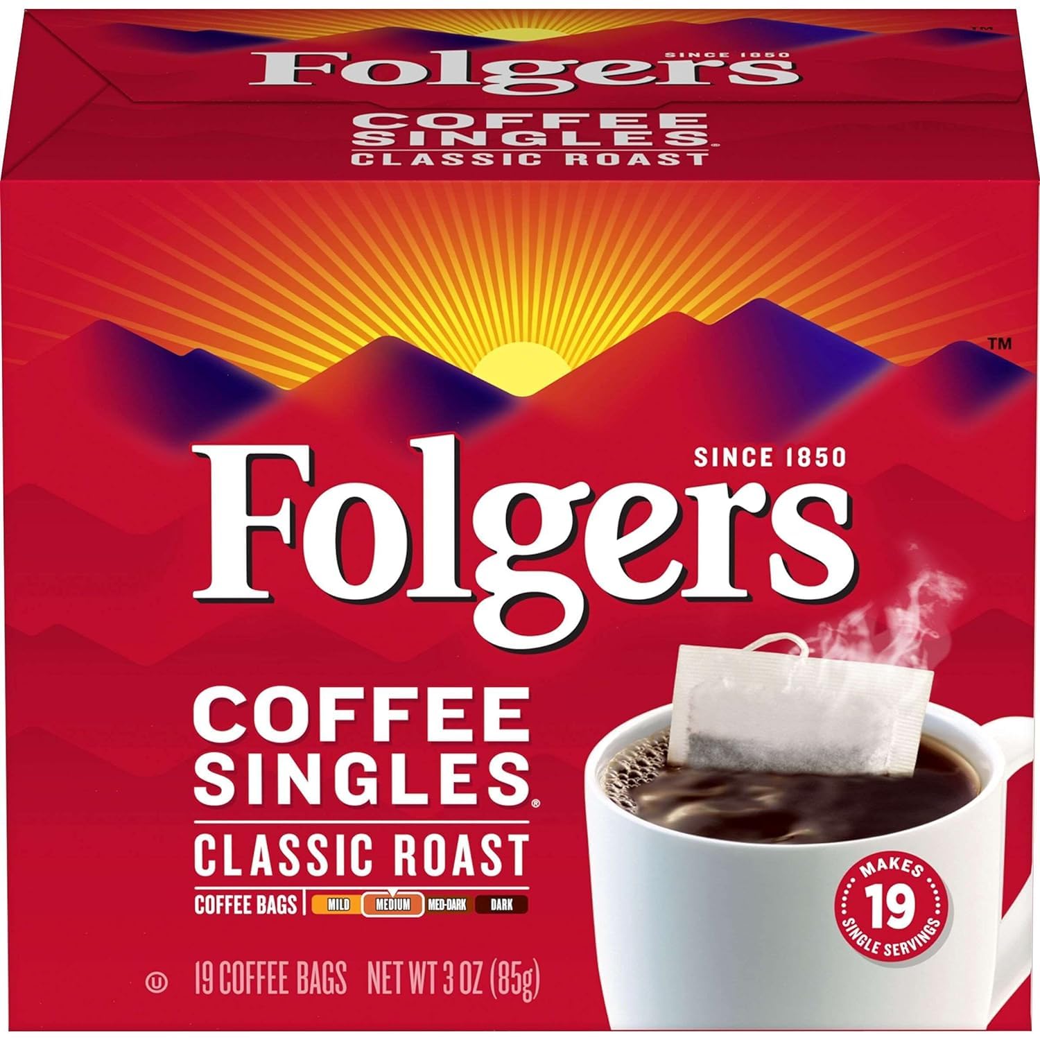 19 single-serve coffee filter bags per box, each pre-measured for one cup
