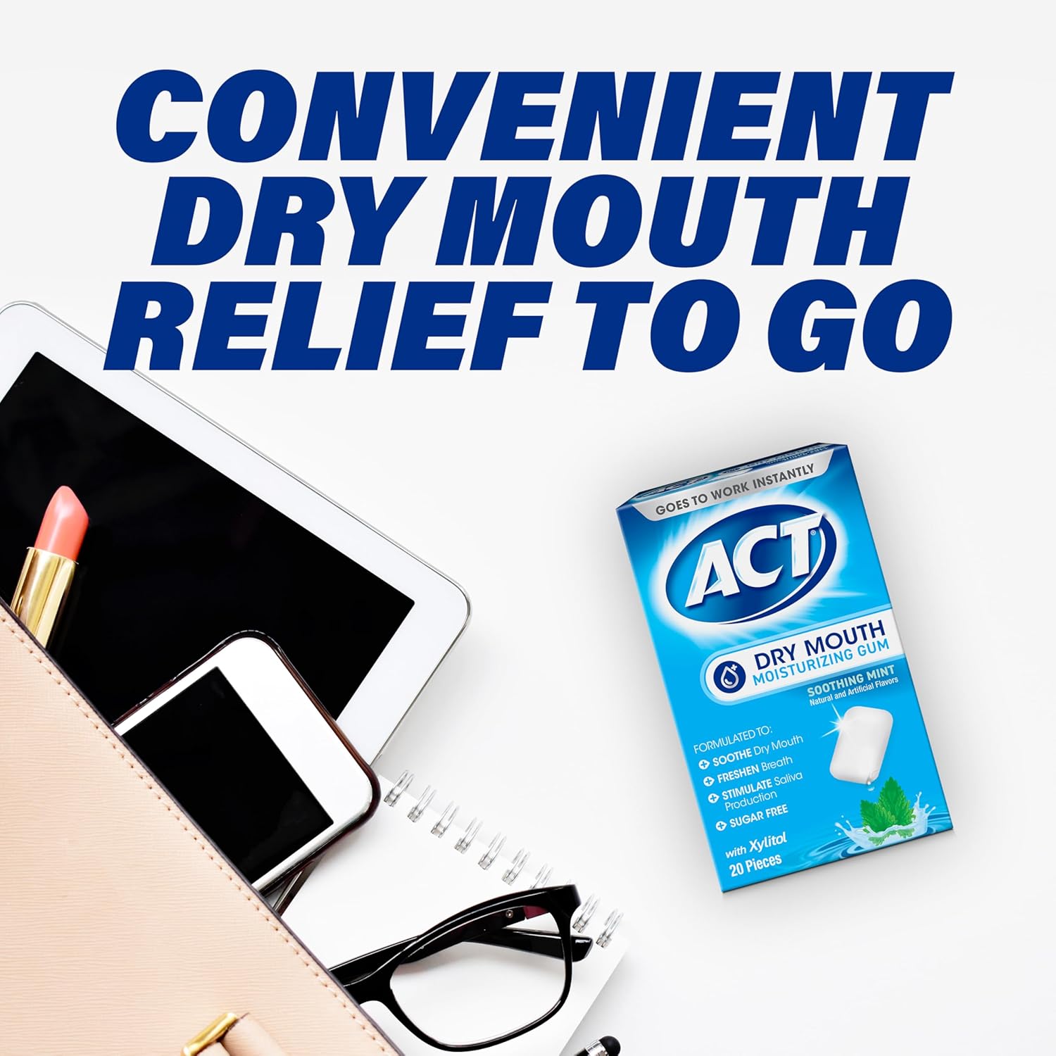 ACT Dry Mouth Gum – Conference Room Freshener for Discreet All-Day Saliva Support, Xylitol