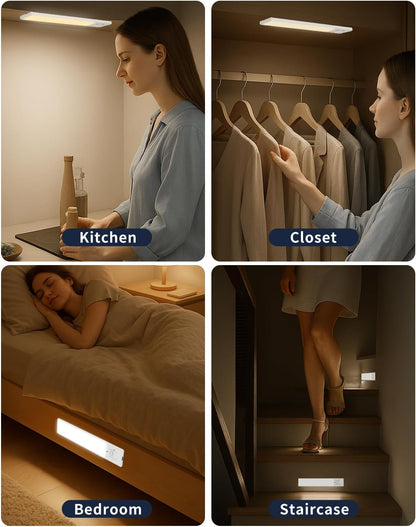 FBY Under Cabinet Lights, Auto Shutoff Motion Sensor for Stairways and Hallways, Rechargeable Battery Powered LED Safe Lighting