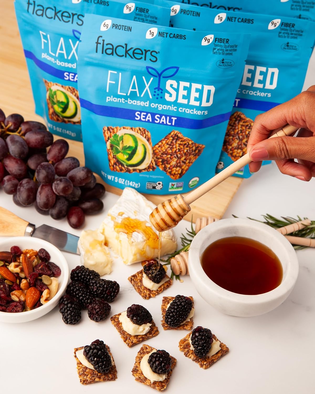 Flackers Organic Rosemary Flaxseed Crackers – Omega-3 Rich Crunch for Yoga and Recovery Snack Packs