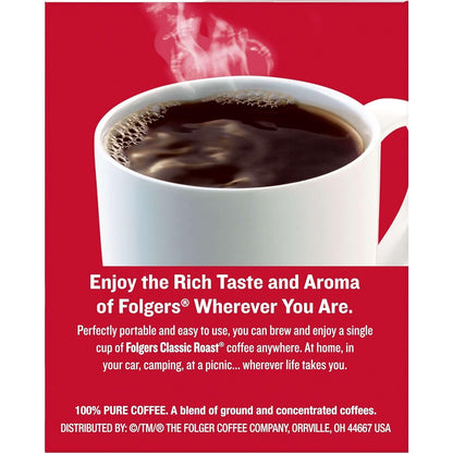 Folgers Coffee Singles – Compact Coffee Bags for Hiking Trips, Campsites, and Outdoor Brewing