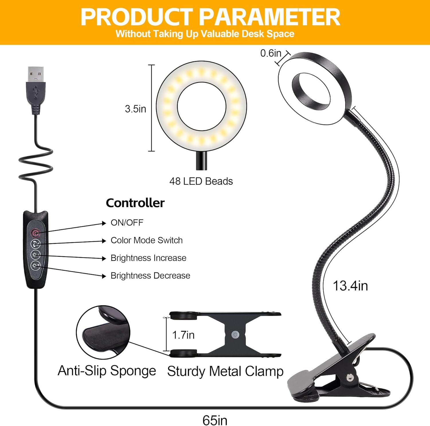 Foneso Clamp Light for Bedside Table – Romantic Valentine's Day Gift for Her, Memory Function and 30 Brightness Settings for Reading