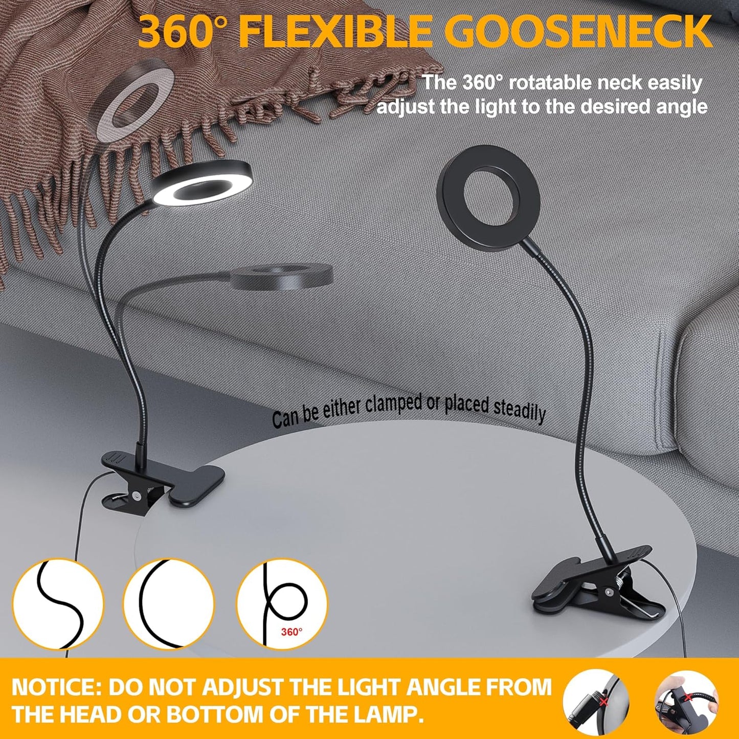 Foneso Clamp Light for Bedside Table – Romantic Valentine's Day Gift for Her, Memory Function and 30 Brightness Settings for Reading