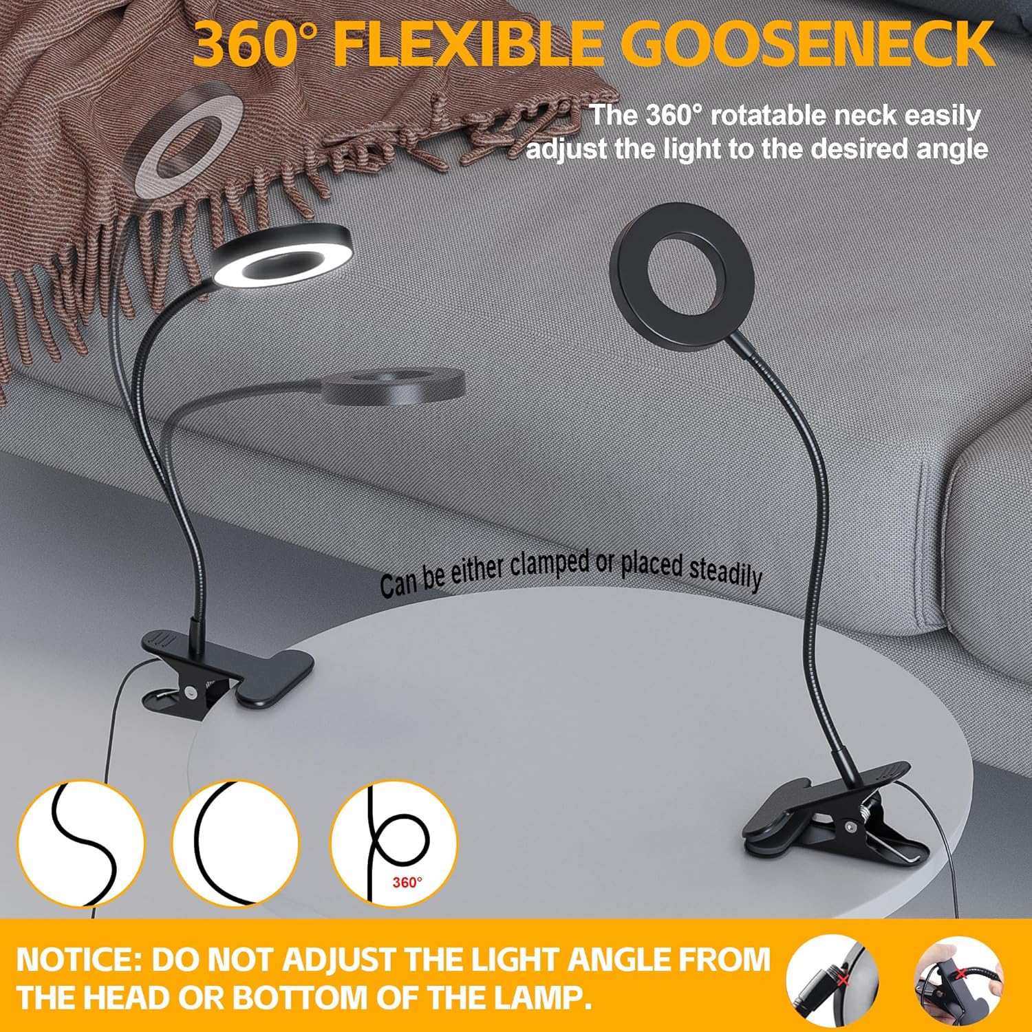 Foneso Clamp Light for Bedside Table – Romantic Valentine's Day Gift for Her, Memory Function and 30 Brightness Settings for Reading