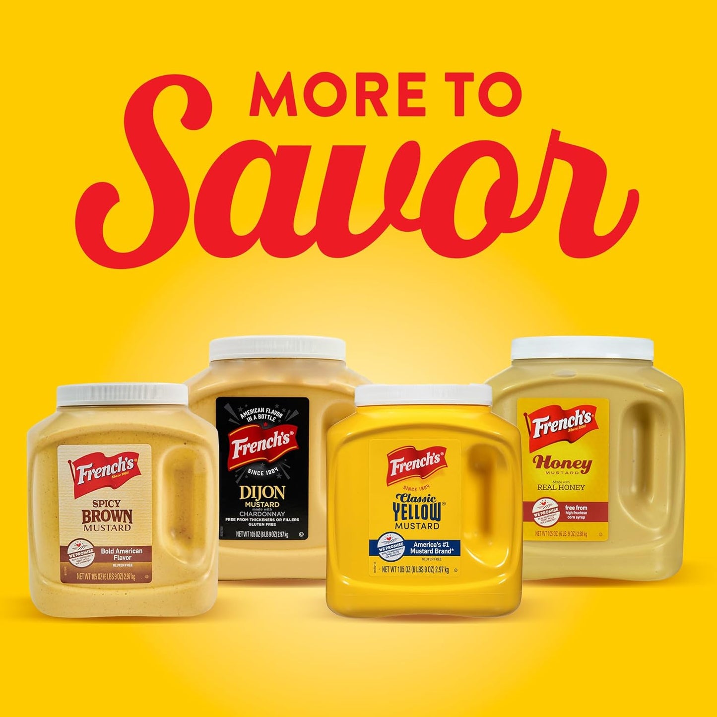 French's Classic Yellow Mustard, 105 oz – Camping and Picnic Mustard for Refillable Outdoor Squeeze Bottles and Tableside Dispensers