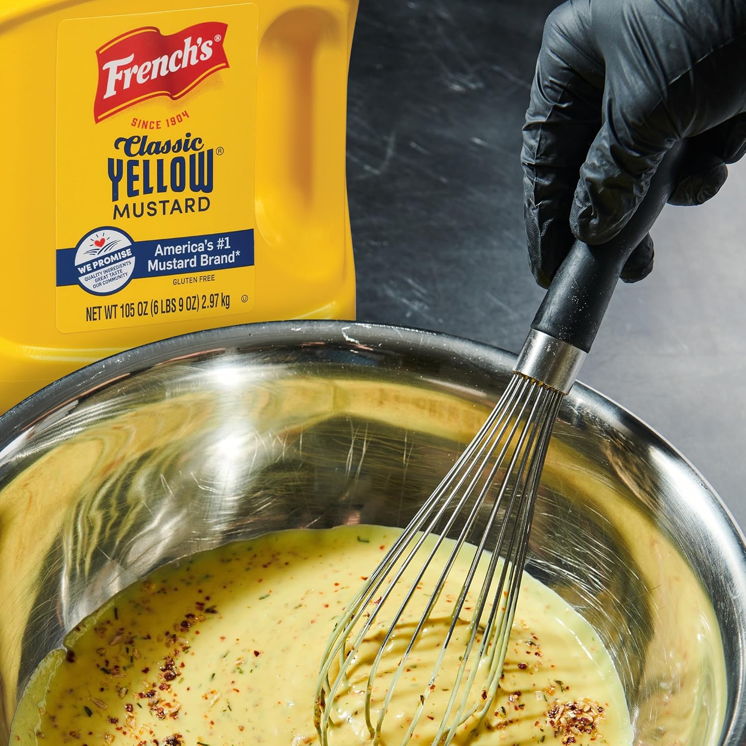 French's Classic Yellow Mustard, 105 oz – Camping and Picnic Mustard for Refillable Outdoor Squeeze Bottles and Tableside Dispensers