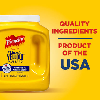 French's Classic Yellow Mustard, 105 oz – Camping and Picnic Mustard for Refillable Outdoor Squeeze Bottles and Tableside Dispensers