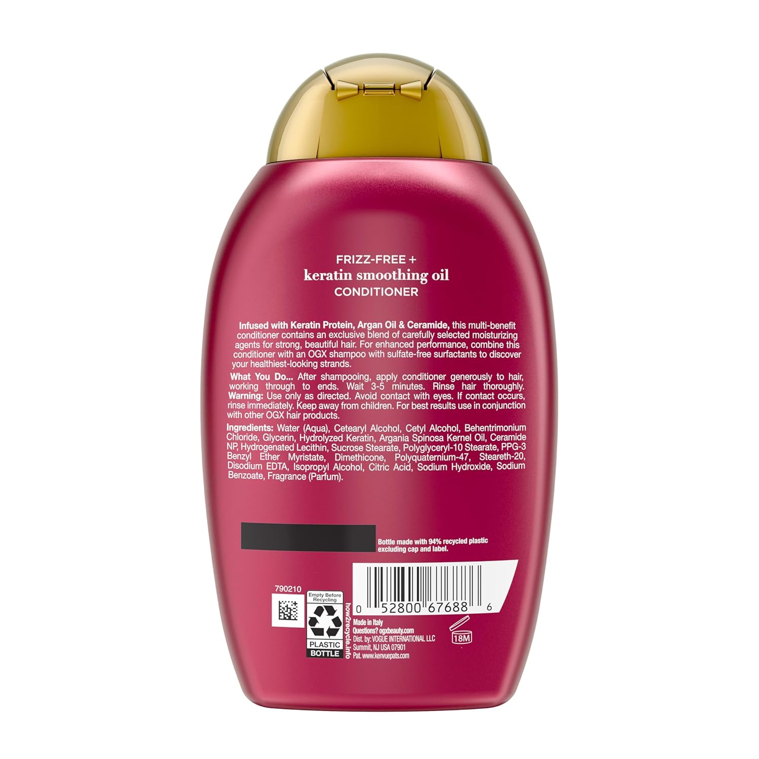 OGX Frizz-Free + Keratin Smoothing Conditioner – Premium Keratin and Argan Oil Blend for Salon Smoothness