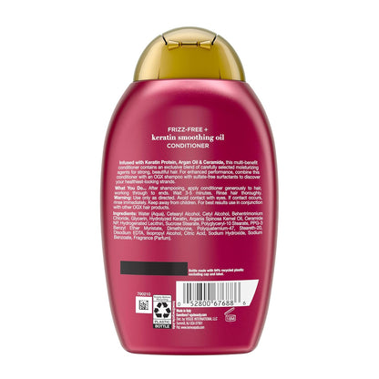 OGX Frizz-Free + Keratin Smoothing Conditioner – Premium Keratin and Argan Oil Blend for Salon Smoothness