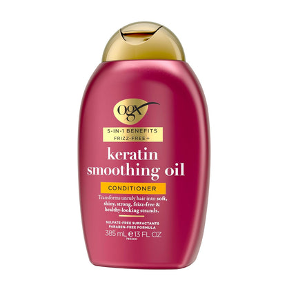 OGX Frizz-Free + Keratin Smoothing Conditioner – Premium Keratin and Argan Oil Blend for Salon Smoothness