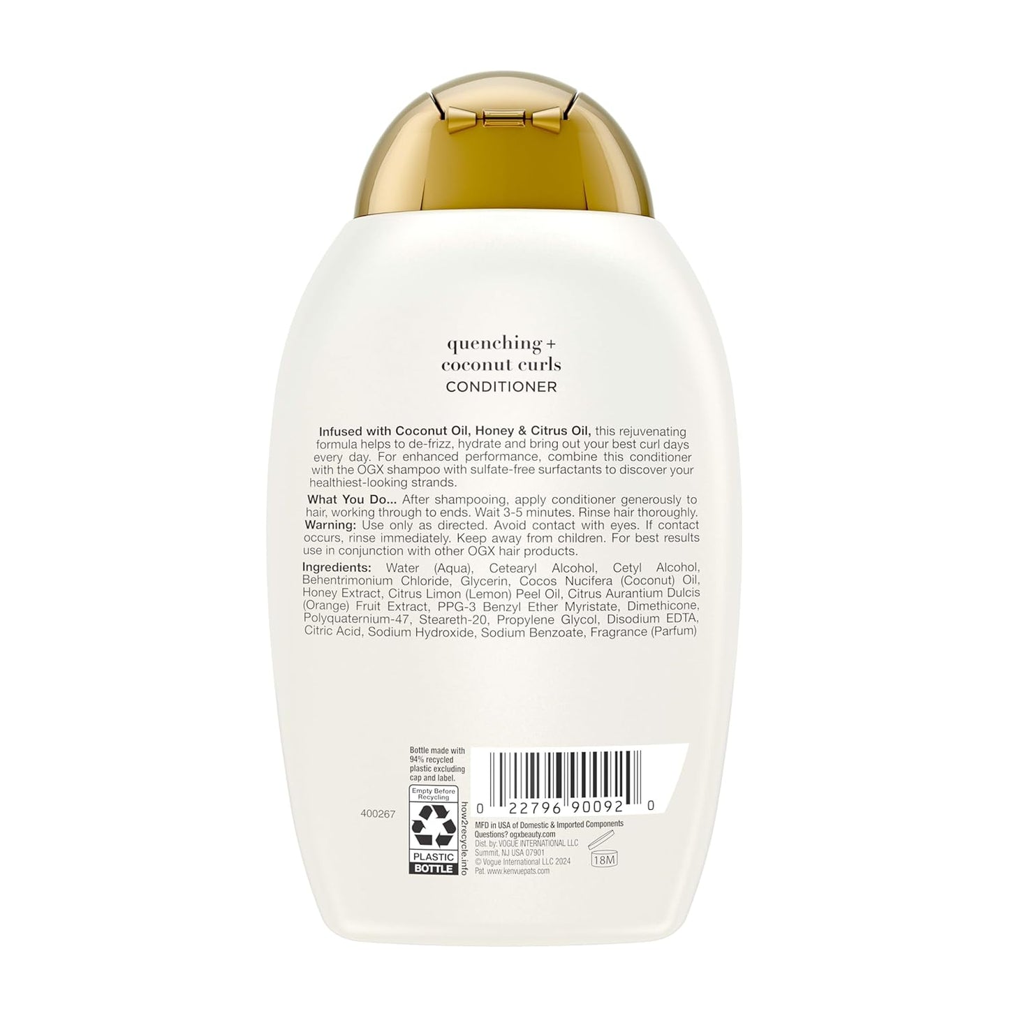 OGX Quenching + Coconut Curls Conditioner – Simple Curl Care for Uncluttered Vanities, 13 fl oz